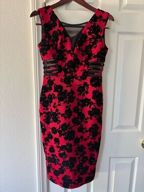 Enfocus Studio Red and Black Floral Sheath Dress
